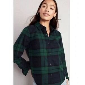 Old Navy The Classic Shirt Blue Green Plaid Button Down Top Size Large Tall New